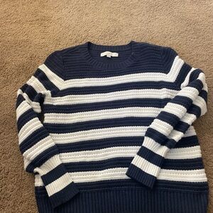 LOFT Navy and White Striped Women's Sweater